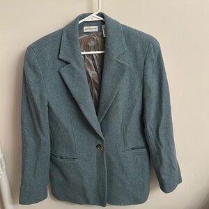 Ann Taylor Sz 4 Houndstooth Blue Wool Jacket Blazer